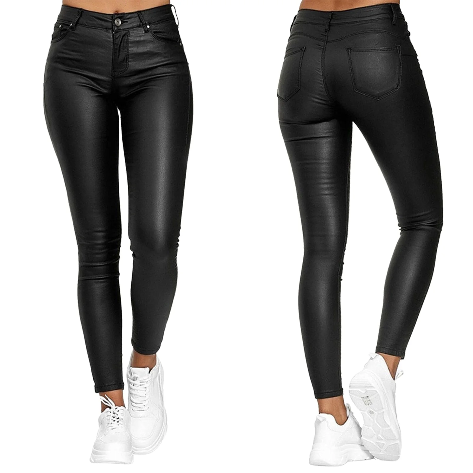 Ladies Skinny Jeans - Coated Look - High Waist - Stretch Slim Fit - Full Length - Image 10