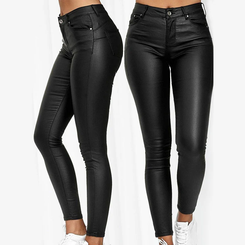 Ladies Skinny Jeans - Coated Look - High Waist - Stretch Slim Fit - Full Length - Image 11