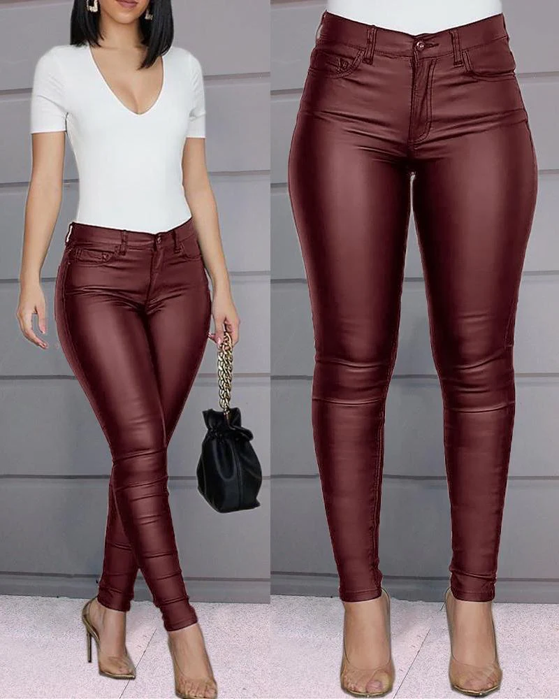 Ladies Skinny Jeans - Coated Look - High Waist - Stretch Slim Fit - Full Length - Image 13