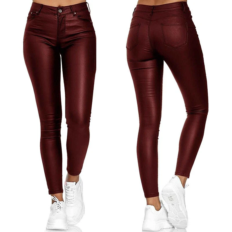 Ladies Skinny Jeans - Coated Look - High Waist - Stretch Slim Fit - Full Length - Image 14