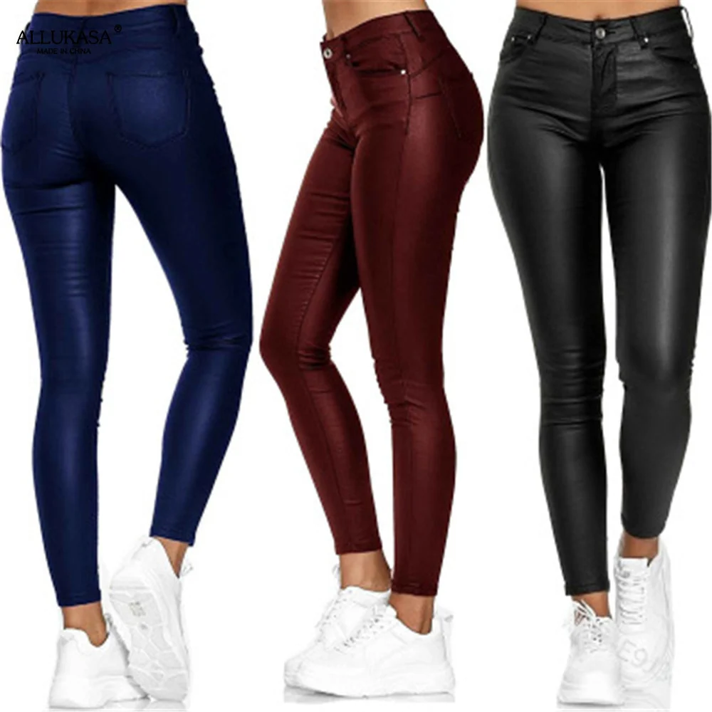 Ladies Skinny Jeans - Coated Look - High Waist - Stretch Slim Fit - Full Length - Image 15