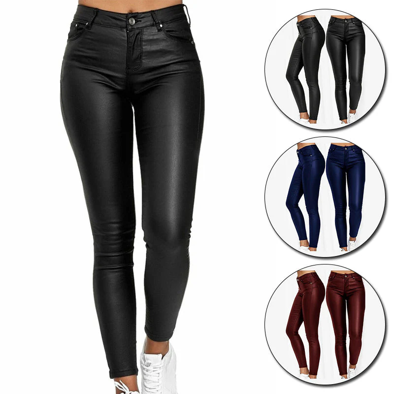Ladies Skinny Jeans - Coated Look - High Waist - Stretch Slim Fit - Full Length - Image 8