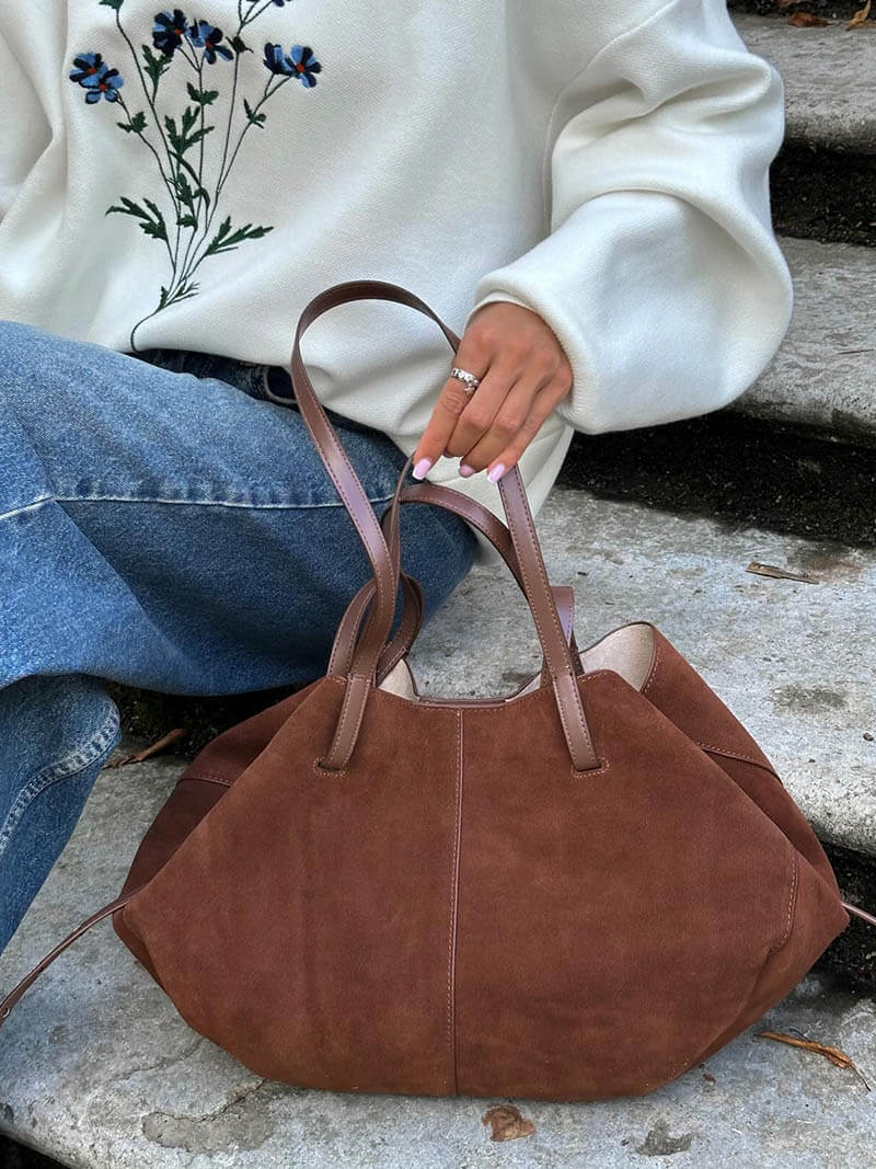 Women's Tote Bag – Suede Leather – Spacious Design – Minimalist – Shoulder Model - Image 2