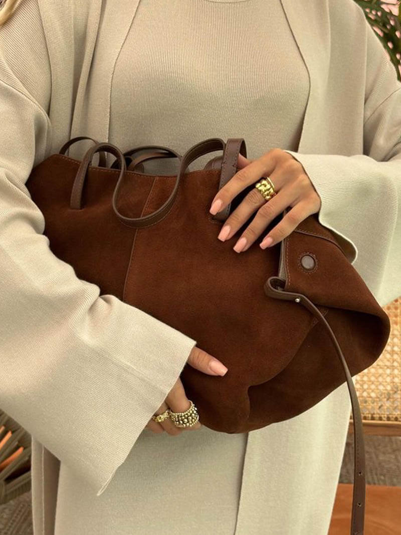 Women's Tote Bag – Suede Leather – Spacious Design – Minimalist – Shoulder Model - Image 3