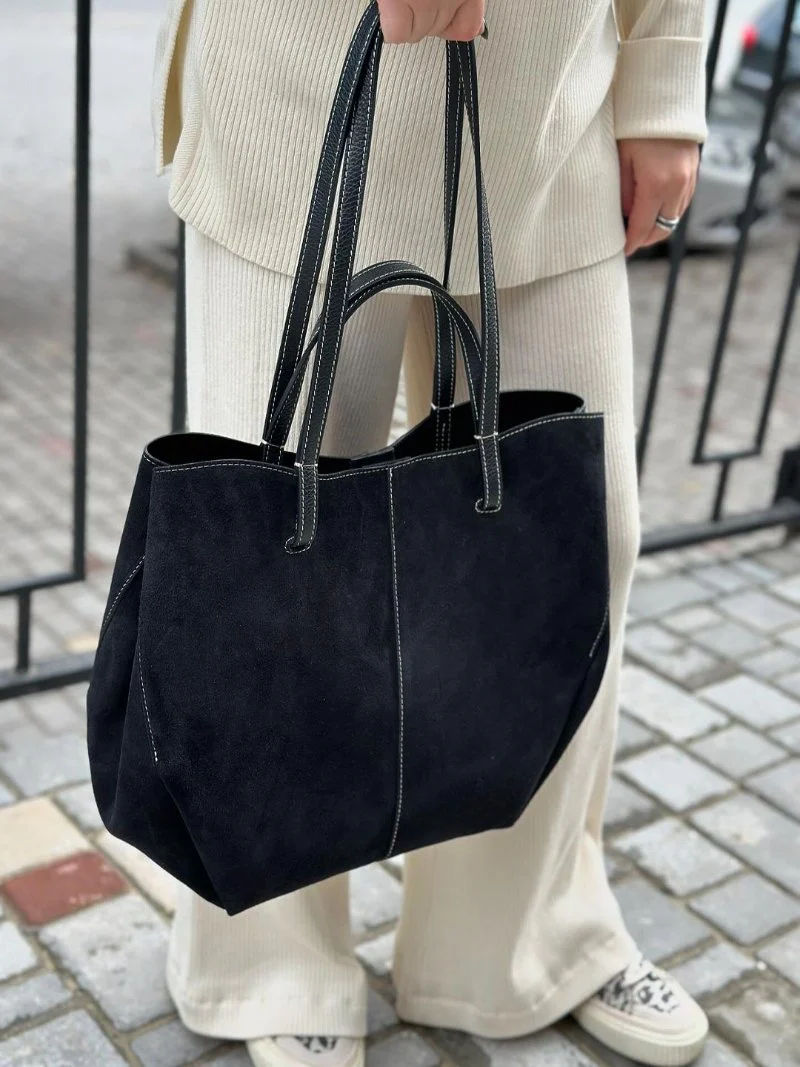 Women's Tote Bag – Suede Leather – Spacious Design – Minimalist – Shoulder Model - Image 6