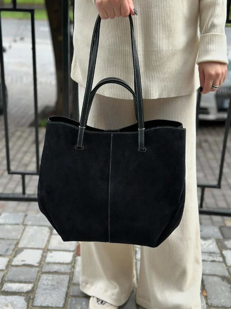 Women's Tote Bag – Suede Leather – Spacious Design – Minimalist – Shoulder Model - Image 7