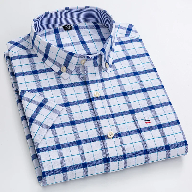 Men's Shirt – Short Sleeve – Striped – Classic Collar – Regular Fit – Breathable Cotton - Image 2