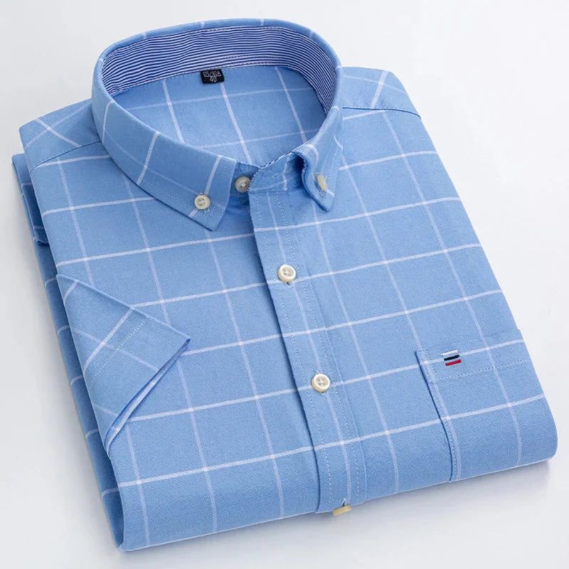 Men's Shirt – Short Sleeve – Striped – Classic Collar – Regular Fit – Breathable Cotton - Image 3