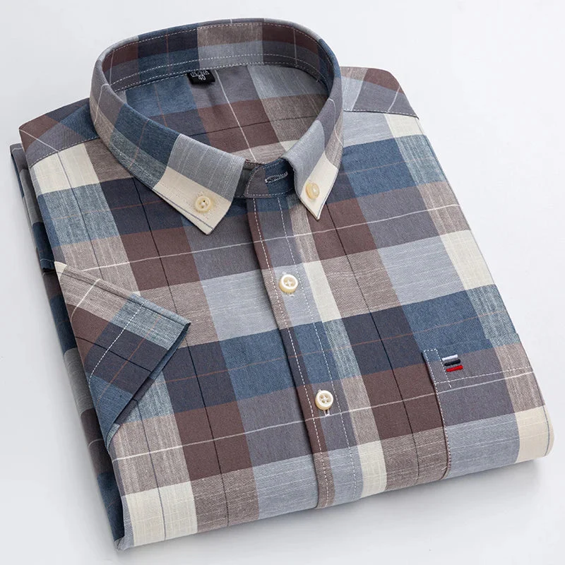 Men's Shirt – Short Sleeve – Striped – Classic Collar – Regular Fit – Breathable Cotton - Image 4