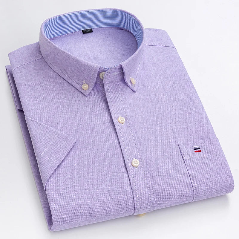 Men's Shirt – Short Sleeve – Striped – Classic Collar – Regular Fit – Breathable Cotton - Image 5