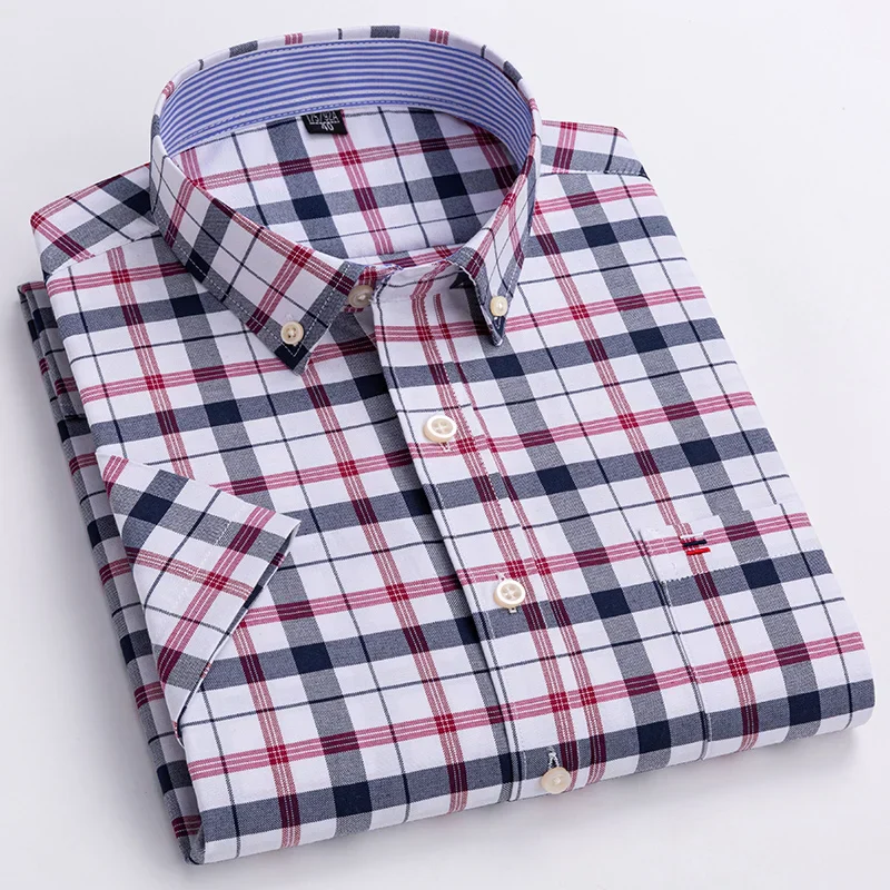Men's Shirt – Short Sleeve – Striped – Classic Collar – Regular Fit – Breathable Cotton - Image 6