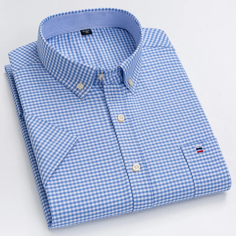 Men's Shirt – Short Sleeve – Striped – Classic Collar – Regular Fit – Breathable Cotton - Image 7