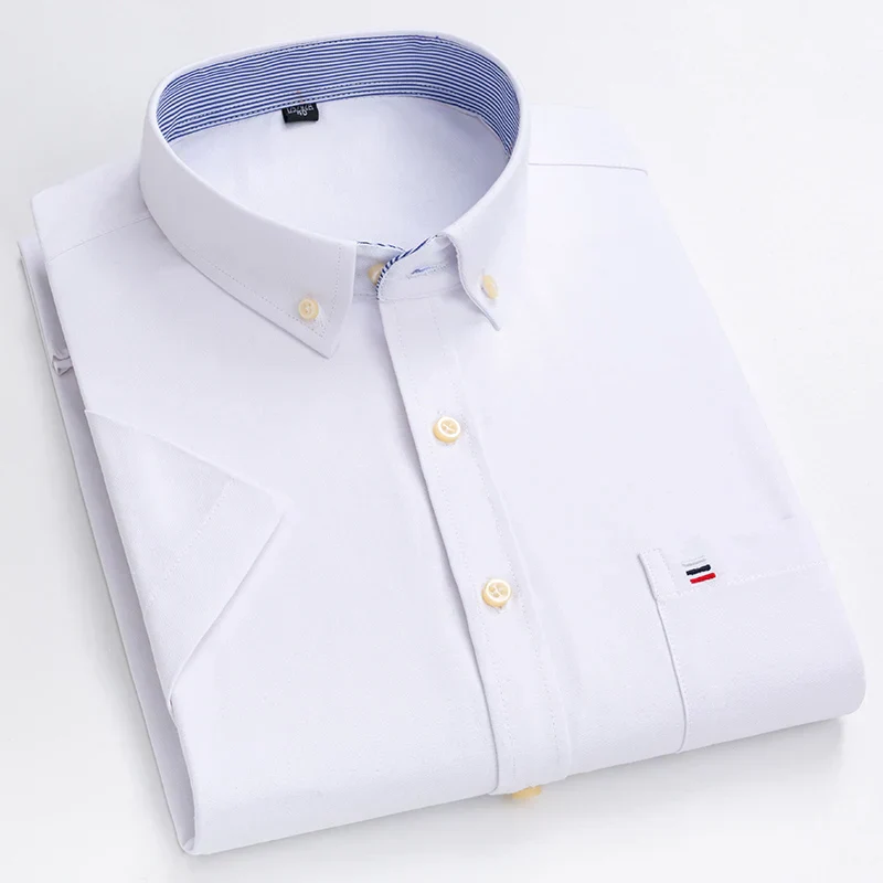 Men's Shirt – Short Sleeve – Striped – Classic Collar – Regular Fit – Breathable Cotton - Image 9