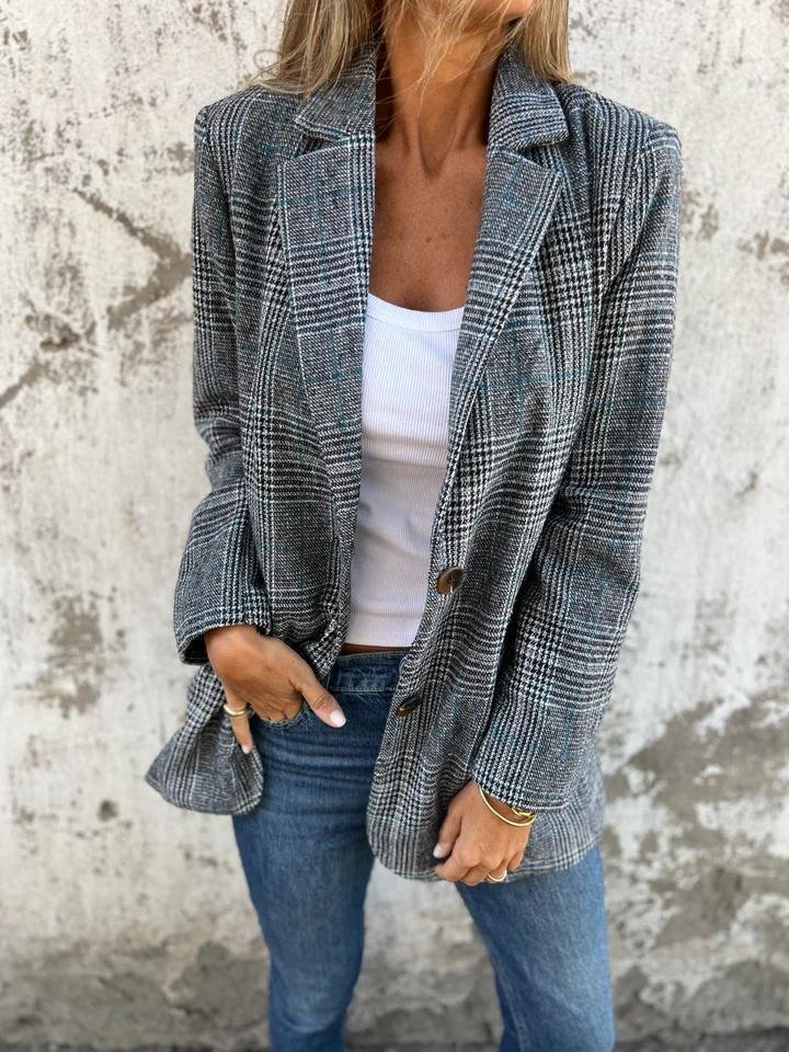 Women's Blazer - Wool Mix - Oversized Fit - Check Pattern - Single Row Buttons - Flap Pockets - Image 5
