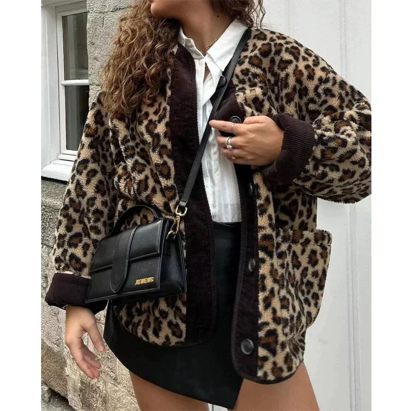 Women's Cardigan - Oversized Fit - Soft Fabric - Leopard Design - Buttons and Ribbed Edges - Image 2
