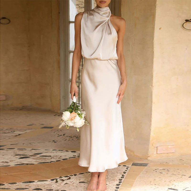 Ladies Evening Dress - Silky Satin - Asymmetrical Neckline - Long Elegant Fit - Image 4