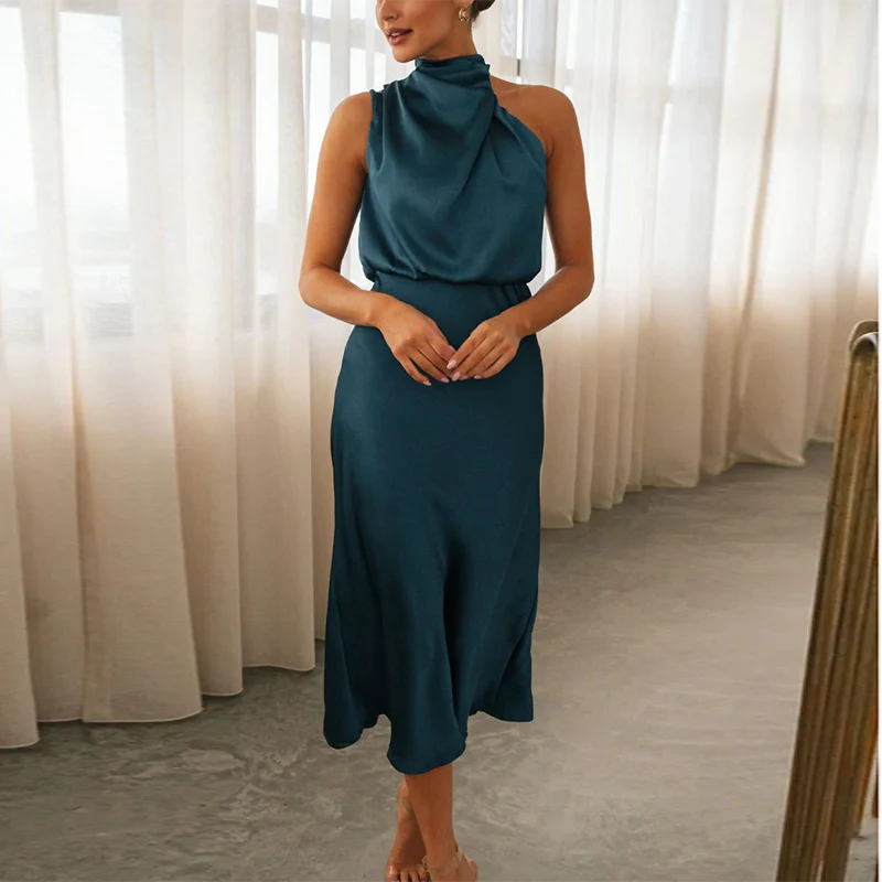 Ladies Evening Dress - Silky Satin - Asymmetrical Neckline - Long Elegant Fit - Image 6