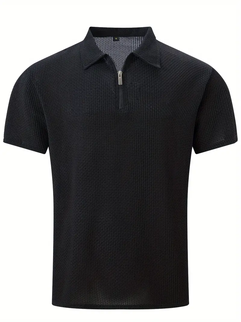 Men's Polo Shirt - Textured Fabric - Regular Fit - Short Sleeve - Zip Closure Casual Style - Image 3