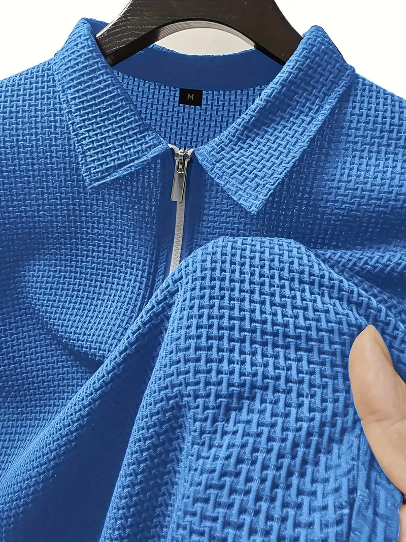 Men's Polo Shirt - Textured Fabric - Regular Fit - Short Sleeve - Zip Closure Casual Style - Image 4