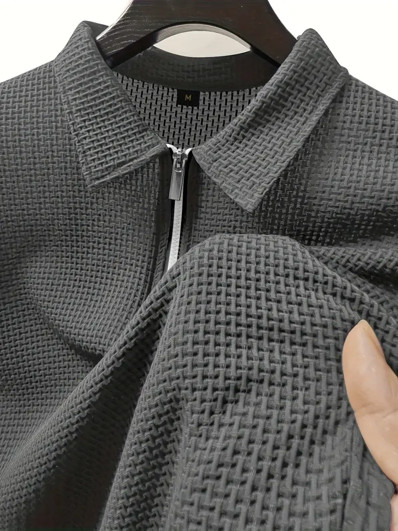 Men's Polo Shirt - Textured Fabric - Regular Fit - Short Sleeve - Zip Closure Casual Style - Image 5