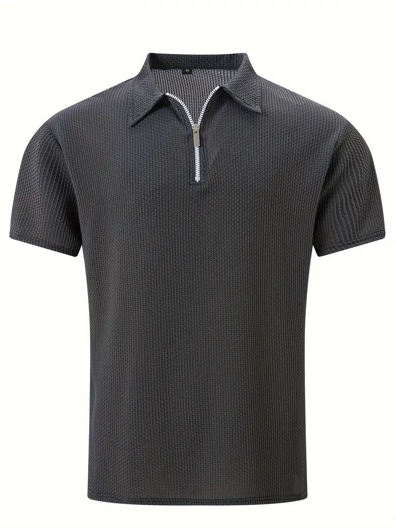 Men's Polo Shirt - Textured Fabric - Regular Fit - Short Sleeve - Zip Closure Casual Style - Image 6