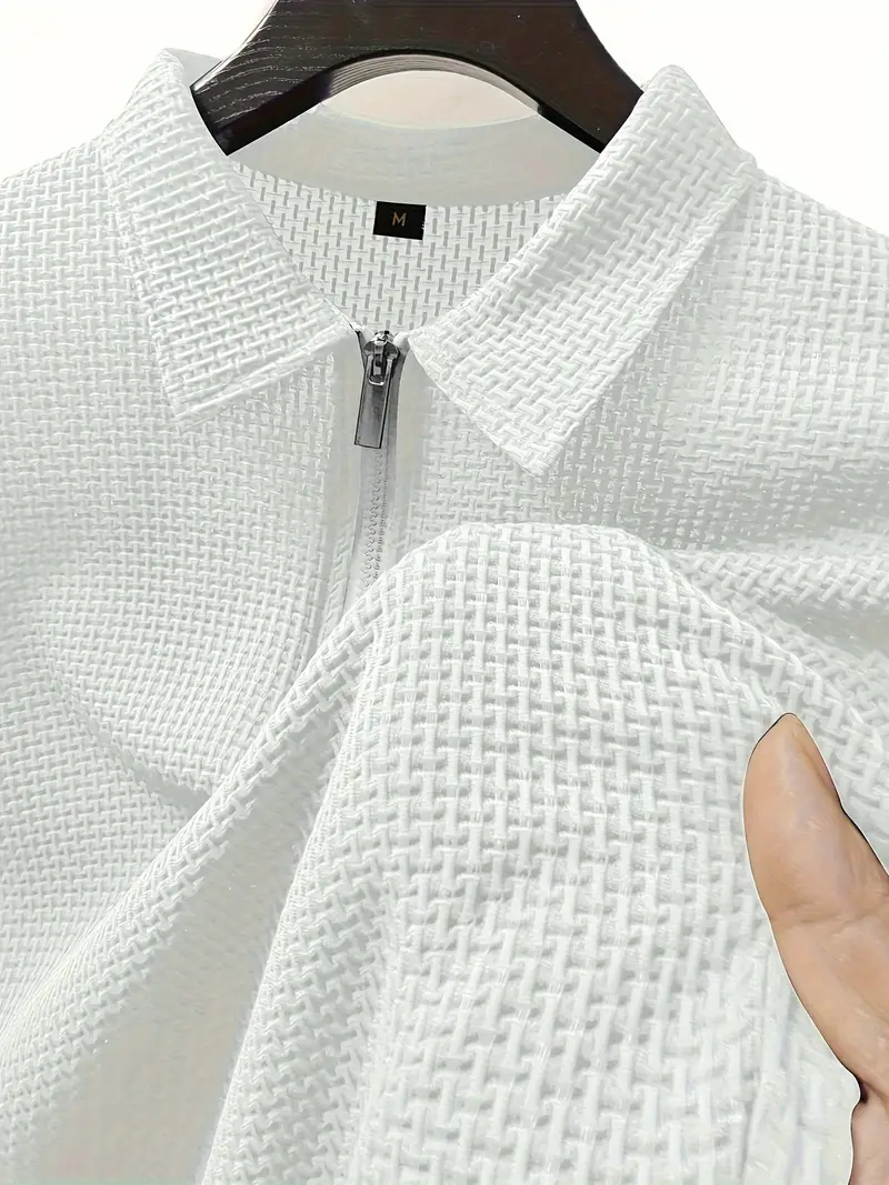 Men's Polo Shirt - Textured Fabric - Regular Fit - Short Sleeve - Zip Closure Casual Style - Image 8
