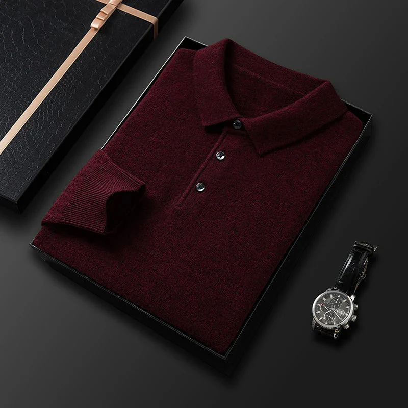 Men's Knitted Polo Sweater – Fine-knit – Regular Fit – Long Sleeves – Collar with Buttons - Image 11