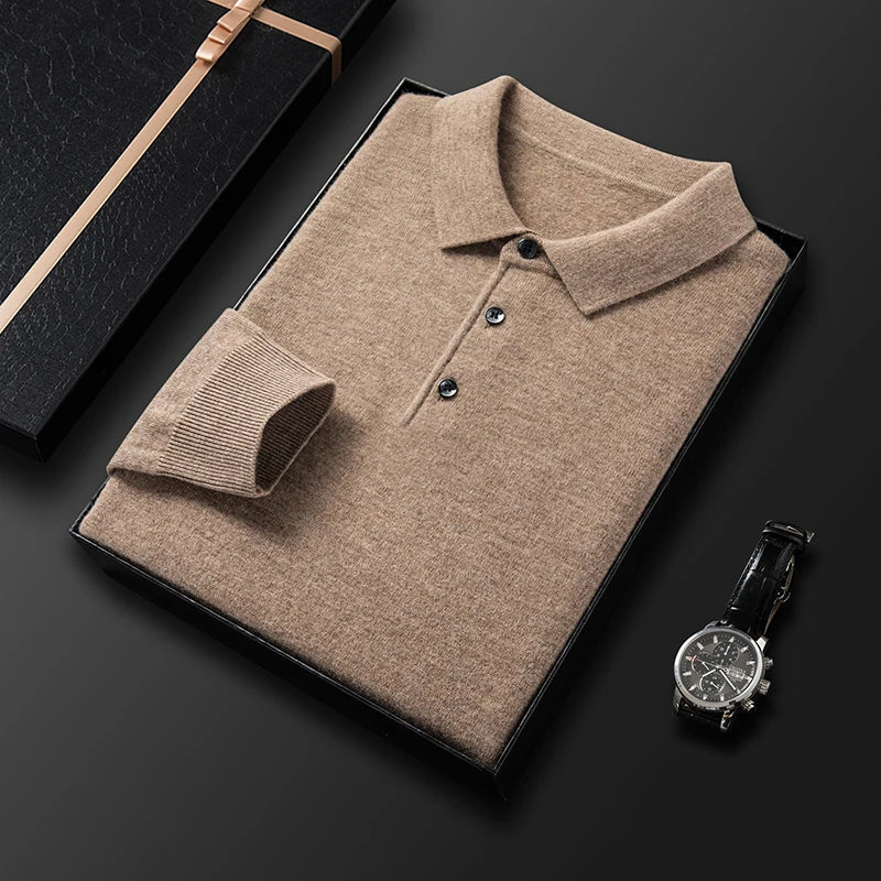 Men's Knitted Polo Sweater – Fine-knit – Regular Fit – Long Sleeves – Collar with Buttons - Image 12