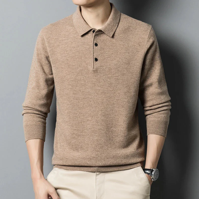 Men's Knitted Polo Sweater – Fine-knit – Regular Fit – Long Sleeves – Collar with Buttons - Image 3