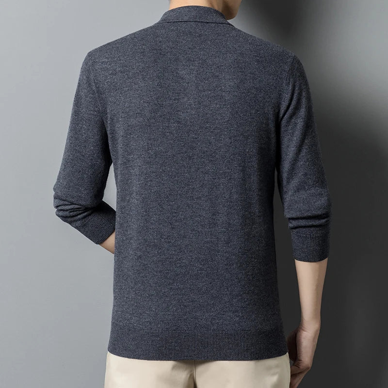 Men's Knitted Polo Sweater – Fine-knit – Regular Fit – Long Sleeves – Collar with Buttons - Image 4