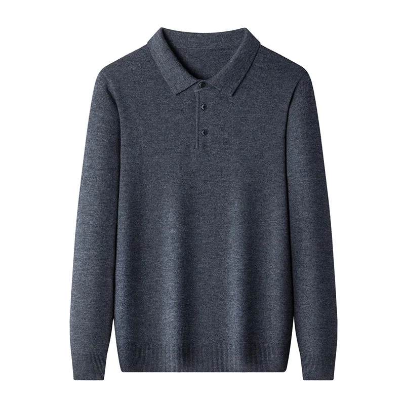 Men's Knitted Polo Sweater – Fine-knit – Regular Fit – Long Sleeves – Collar with Buttons - Image 5