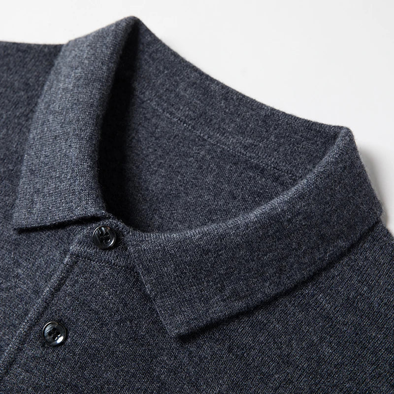 Men's Knitted Polo Sweater – Fine-knit – Regular Fit – Long Sleeves – Collar with Buttons - Image 6