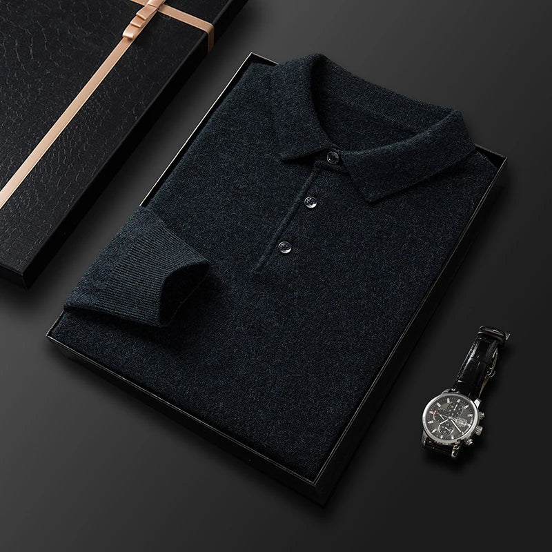 Men's Knitted Polo Sweater – Fine-knit – Regular Fit – Long Sleeves – Collar with Buttons - Image 7