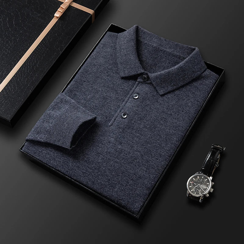 Men's Knitted Polo Sweater – Fine-knit – Regular Fit – Long Sleeves – Collar with Buttons - Image 8