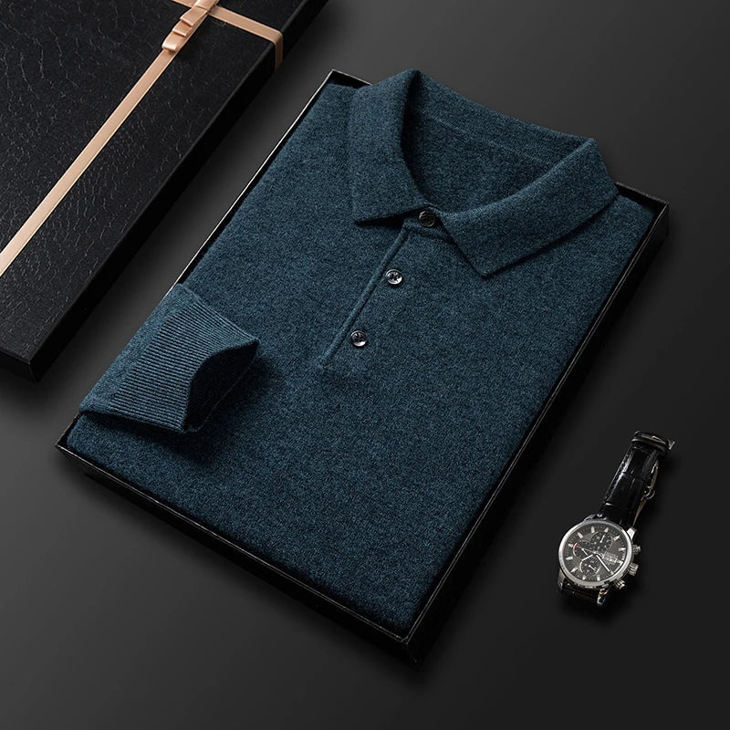 Men's Knitted Polo Sweater – Fine-knit – Regular Fit – Long Sleeves – Collar with Buttons - Image 9