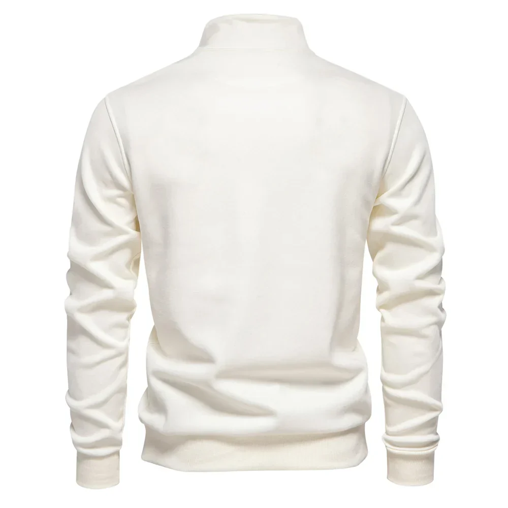 Men's Sweater - Half Zip - Cotton Blend - Ribbed Cuffs - Stand Up Collar - Chest Pocket With Button - Image 3
