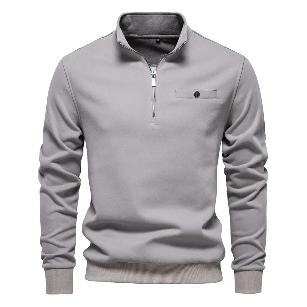 Men's Sweater - Half Zip - Cotton Blend - Ribbed Cuffs - Stand Up Collar - Chest Pocket With Button - Image 7
