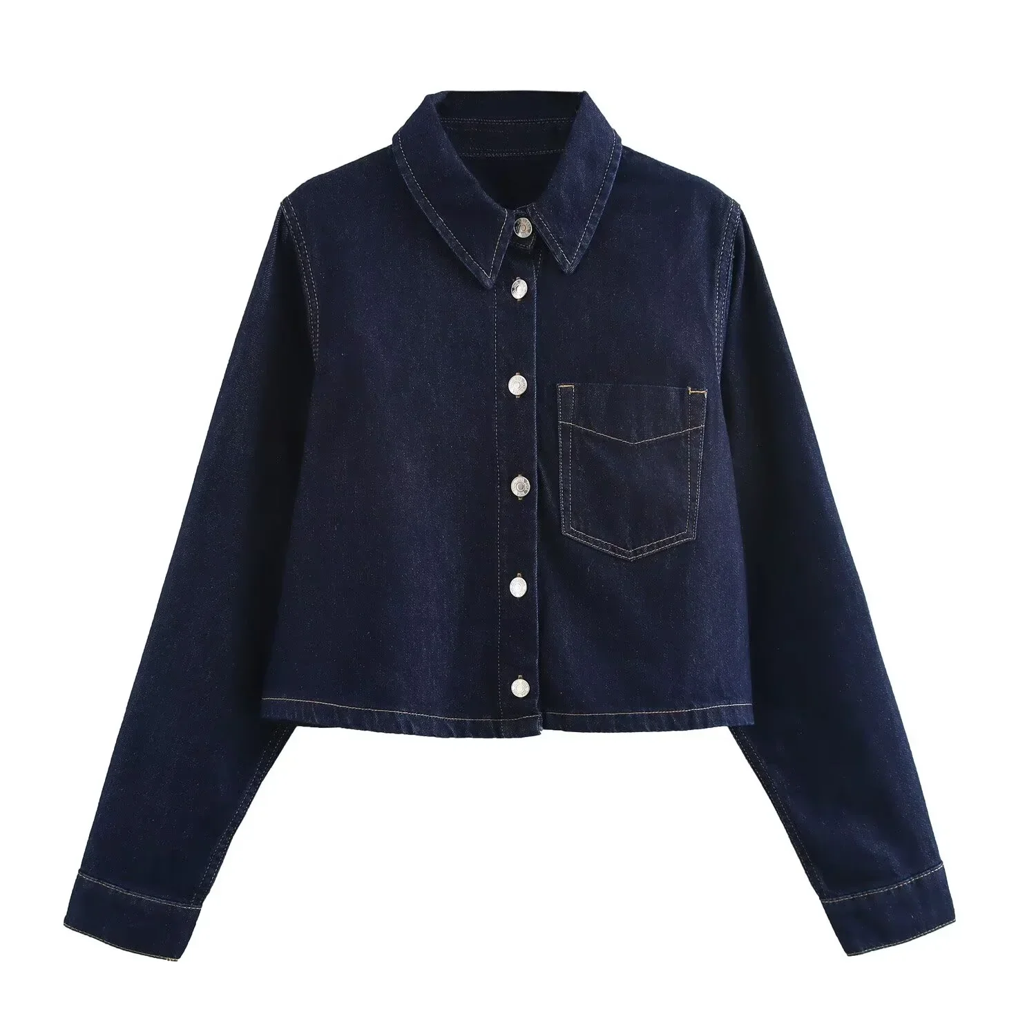 Women's Denim Set – Cropped Denim Jacket with Raw Hem – Wide Pants with Elastic Waist - Image 5