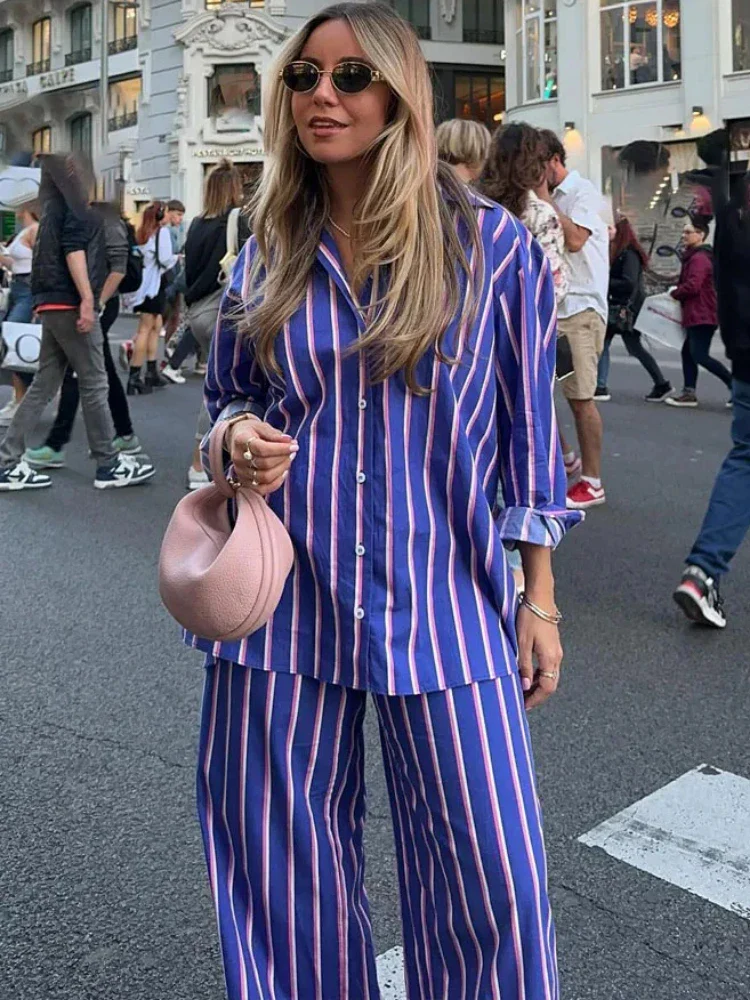 Striped winter women's pants and shirt set - Image 2