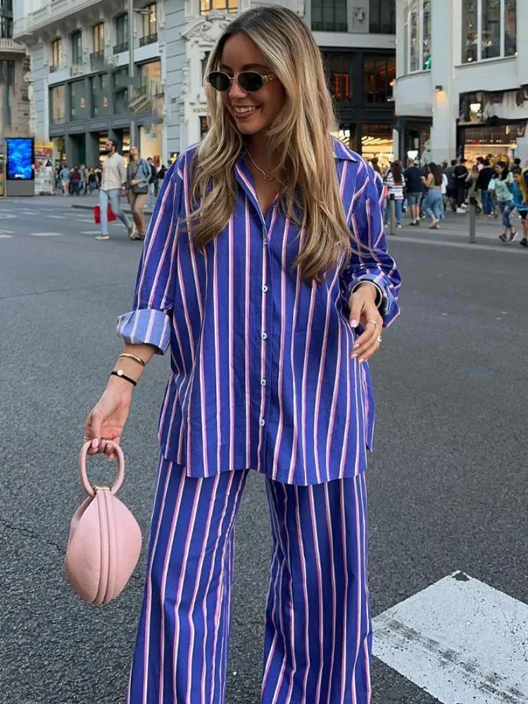 Striped winter women's pants and shirt set - Image 3