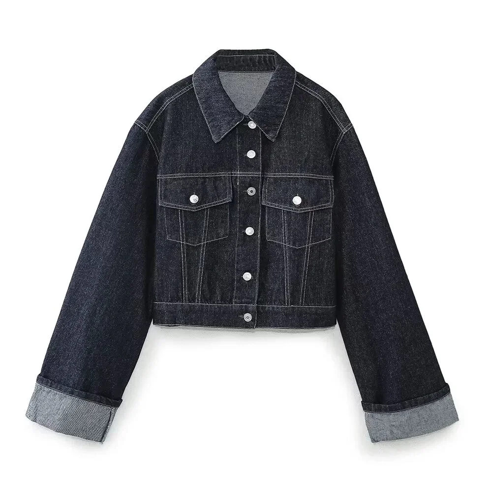 Women's Denim Set – Cropped Denim Jacket – High Waist Wide Jeans – Relaxed Fit - Image 2