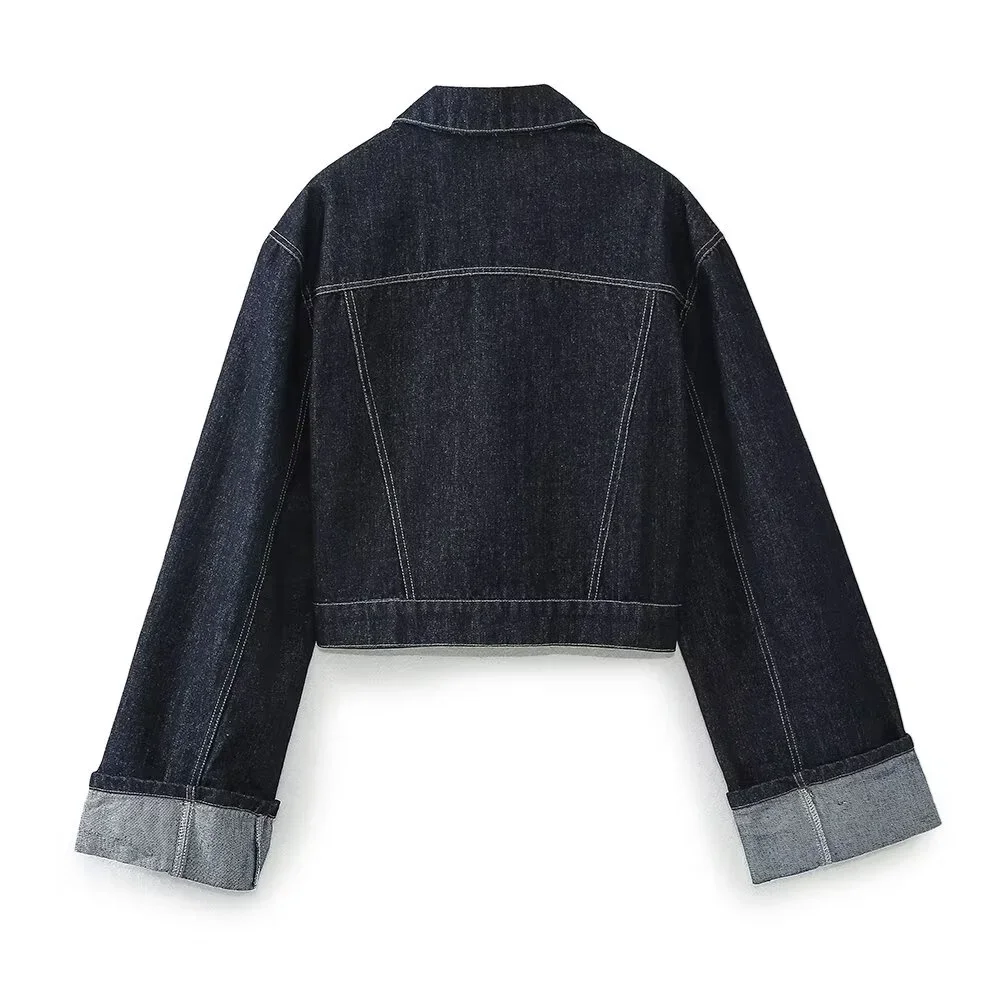 Women's Denim Set – Cropped Denim Jacket – High Waist Wide Jeans – Relaxed Fit - Image 3