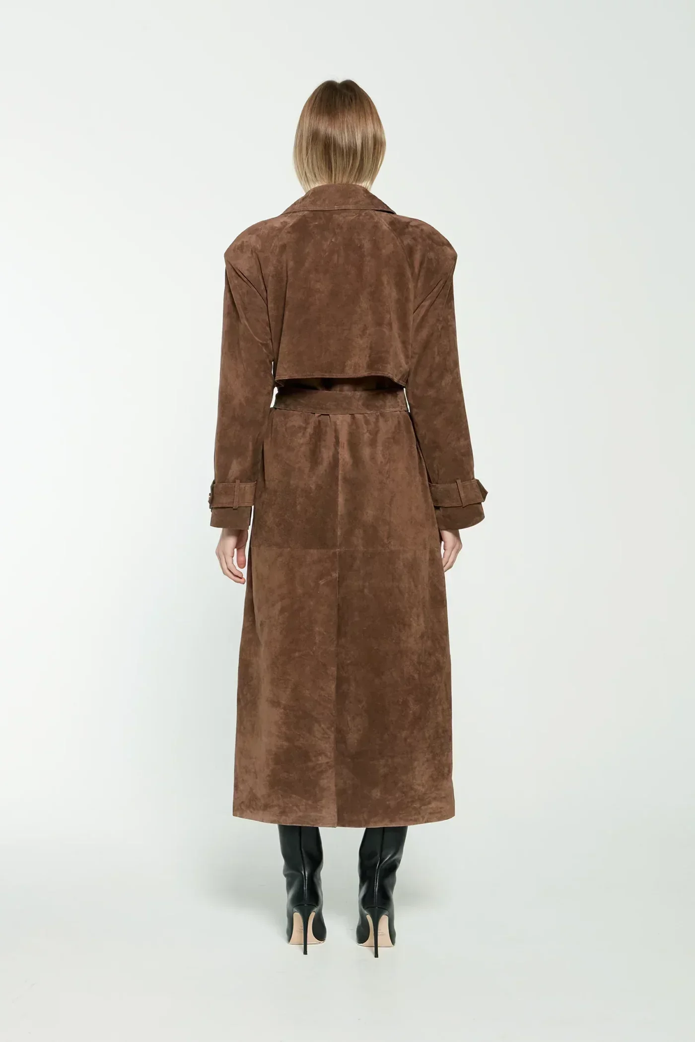 Women's Trenchcoat – Suedine – Double-Breasted – Waist Belt – Long Fit – Classic Model - Image 3