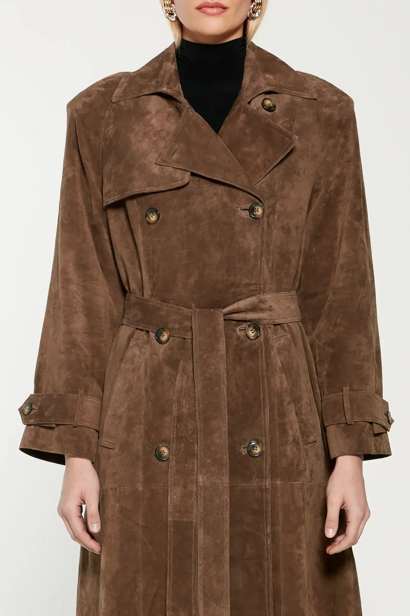 Women's Trenchcoat – Suedine – Double-Breasted – Waist Belt – Long Fit – Classic Model - Image 4