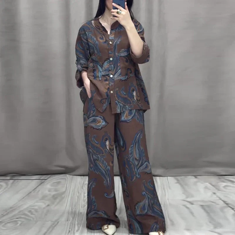 Ladies Set – Blouse with Long Sleeves & Wide Trousers – Paisley Print – Relaxed Fit - Image 3