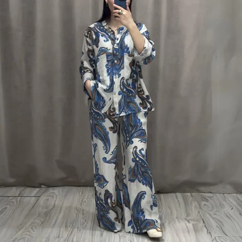 Ladies Set – Blouse with Long Sleeves & Wide Trousers – Paisley Print – Relaxed Fit - Image 4