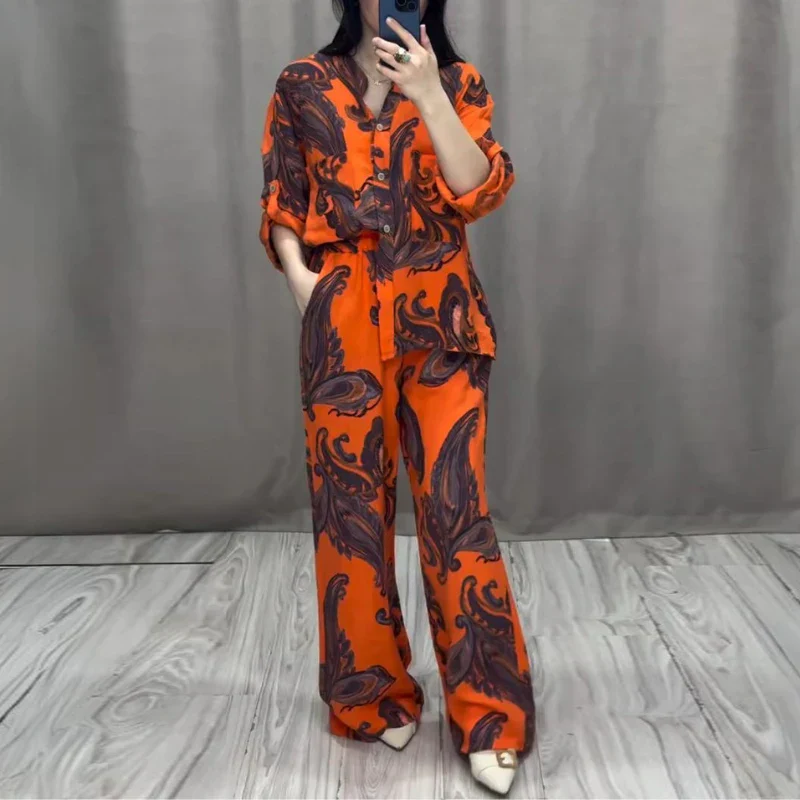 Ladies Set – Blouse with Long Sleeves & Wide Trousers – Paisley Print – Relaxed Fit - Image 5