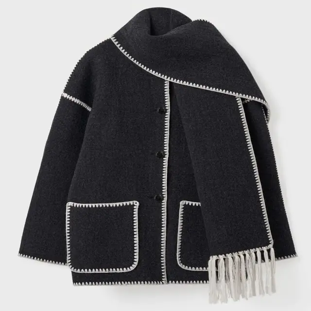 Lampiër Knitted Jacket with Scarf For Women - Image 11
