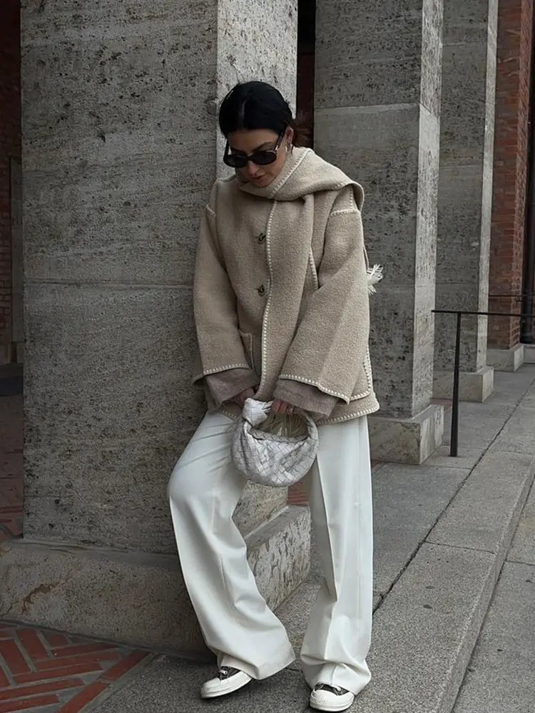 Lampiër Knitted Jacket with Scarf For Women - Image 6