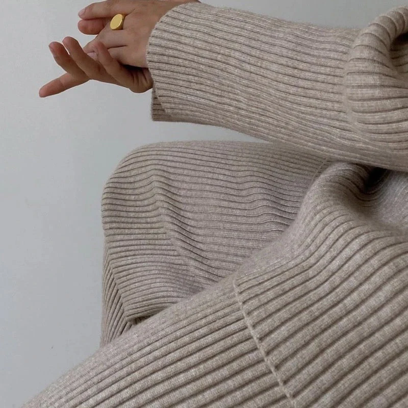 Women's Lounge Set – Ribbed Knit – Relaxed Fit – Sweater with Turtleneck – Straight Pants - Image 8